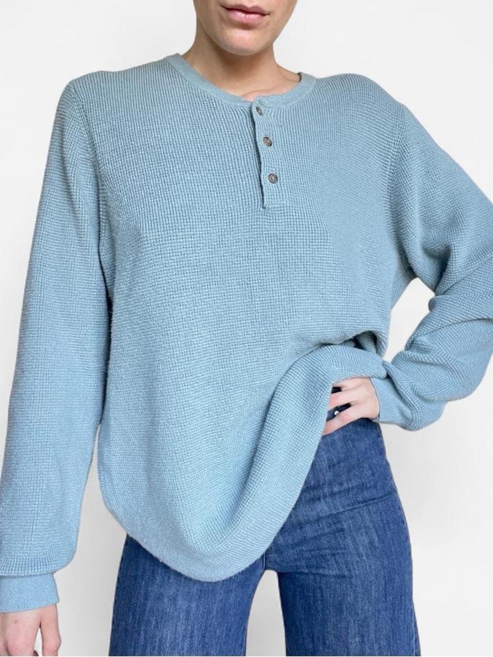 Marine Layer Light Blue Waffle Henley Sweatshirt
